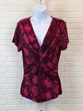 Cable & Gauge Snake Print Twist-Front Top Pink Short Sleeve Large